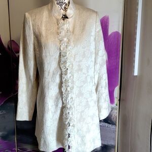Lena Gabrielle White Long Formal Jacket with Embellishments. Stunning!!